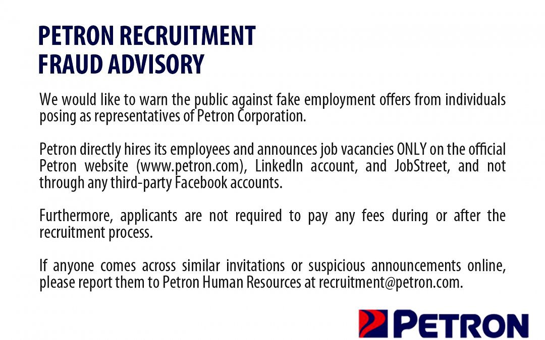 Petron Recruitment Fraud Advisory
