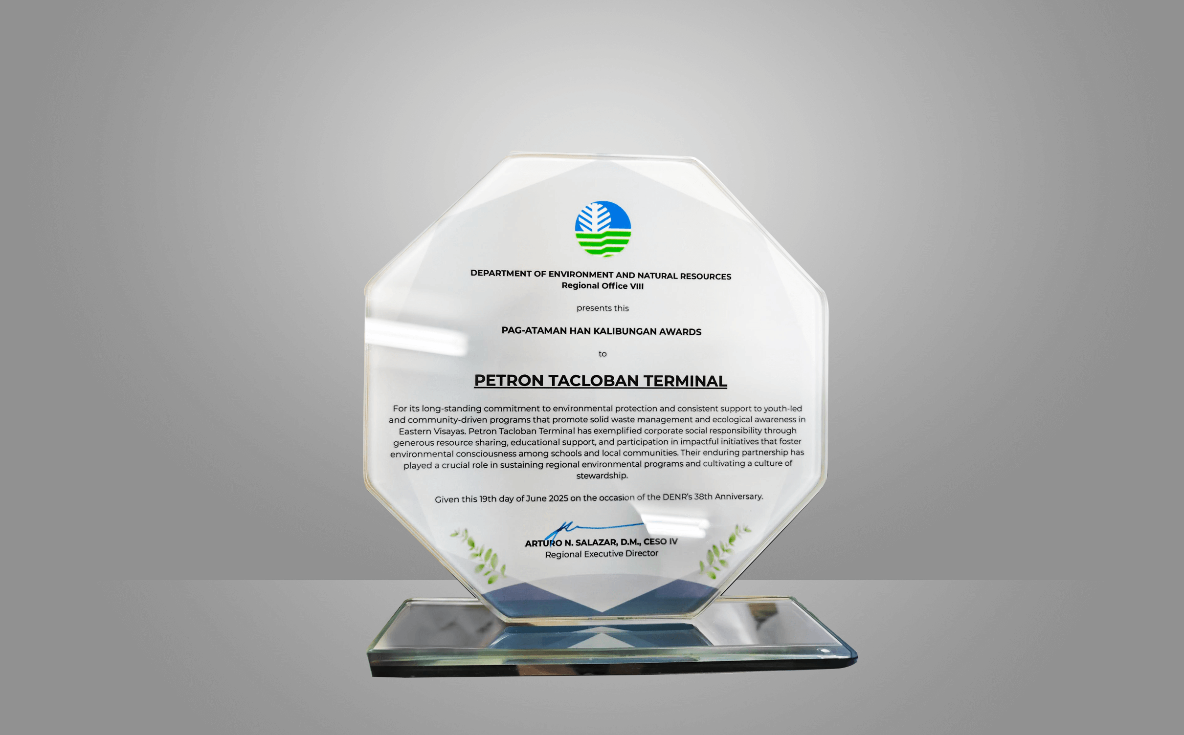 Petron Tacloban Terminal receives Pag-ataman han Kalibungan Award from DENR Region 8