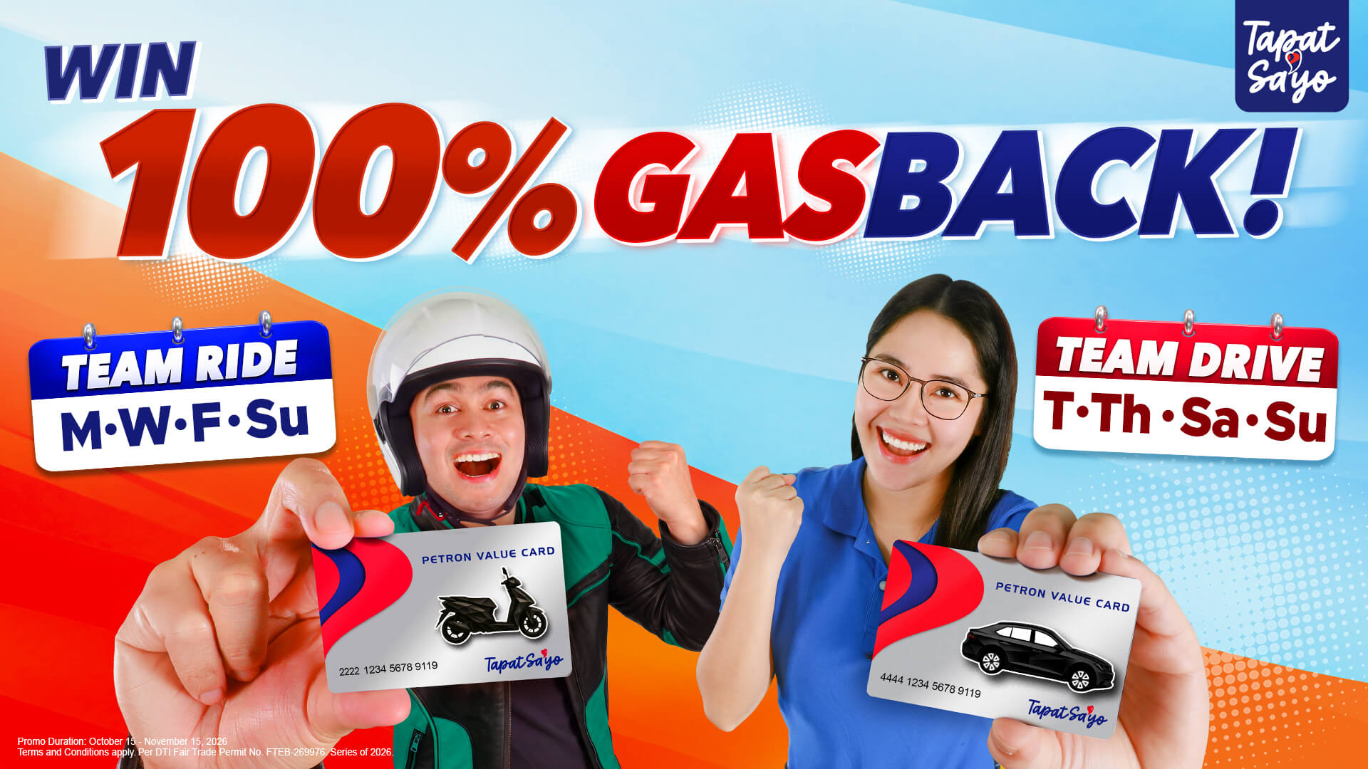 PETRON TAPAT SAYO: 100% GAS BACK! PROMO (OCTOBER 15 – NOVEMBER 15, 2026)